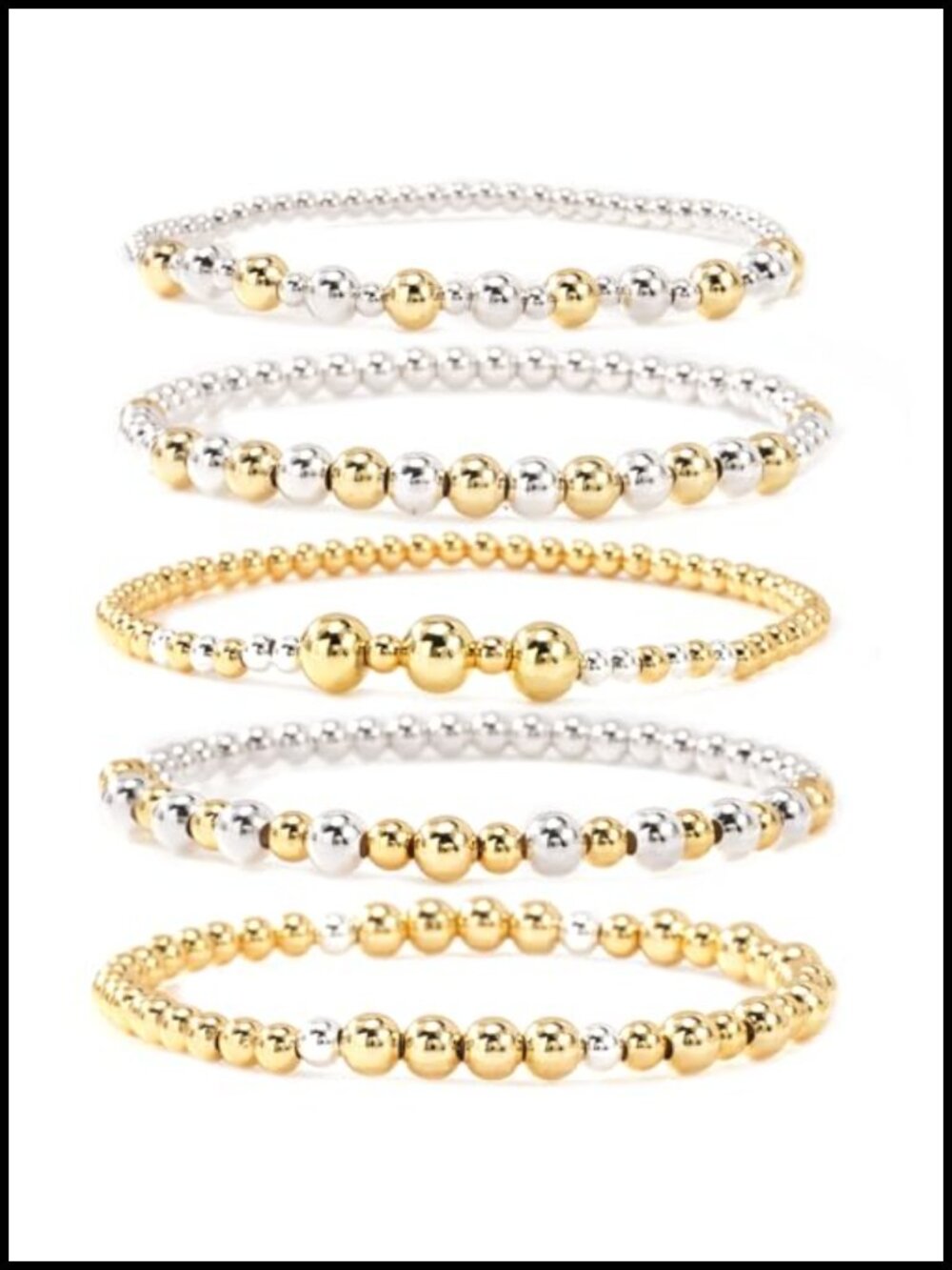 5-Piece Gold Plated Stretch Bracelet Stack Set Women Dainty Beaded Adjustable